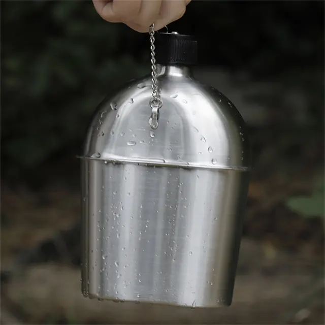 Outdoor Camping Hiking Mess Kit 1000ml Canteen Cup Stainless Steel Kettle Set for Sale