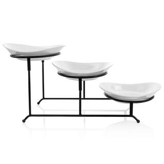 Elama 19 in. L x 10.5 in. W x 8.5 in. H Oval White Porcelain 3-Tier Plate Serveware Stand (Set of 4) 985116786M