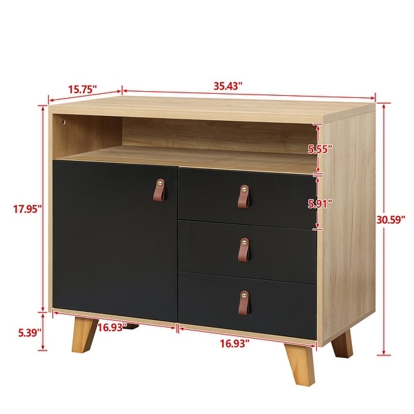 35L Wooden Storage Cabinet with Three Drawers，Black+Brown - - 37939466