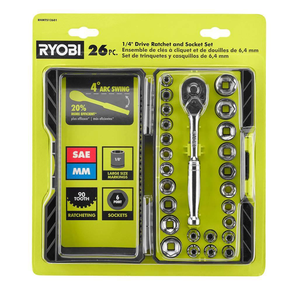 RYOBI 26-Piece 14 in. Drive Ratchet and Socket Set RHMTS12601