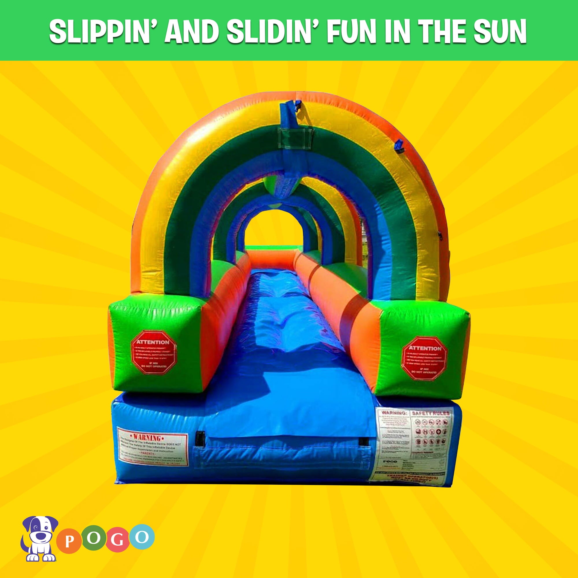 Pogo Bounce House Crossover Giant Inflatable Slip and Slide, Rainbow with Blower