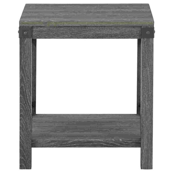 End Table with X Metal Accent and Grain Details， Gray