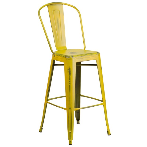 Emma And Oliver Commercial Gradeh Distressed Colorful Metal Indoor outdoor Barstool W Back