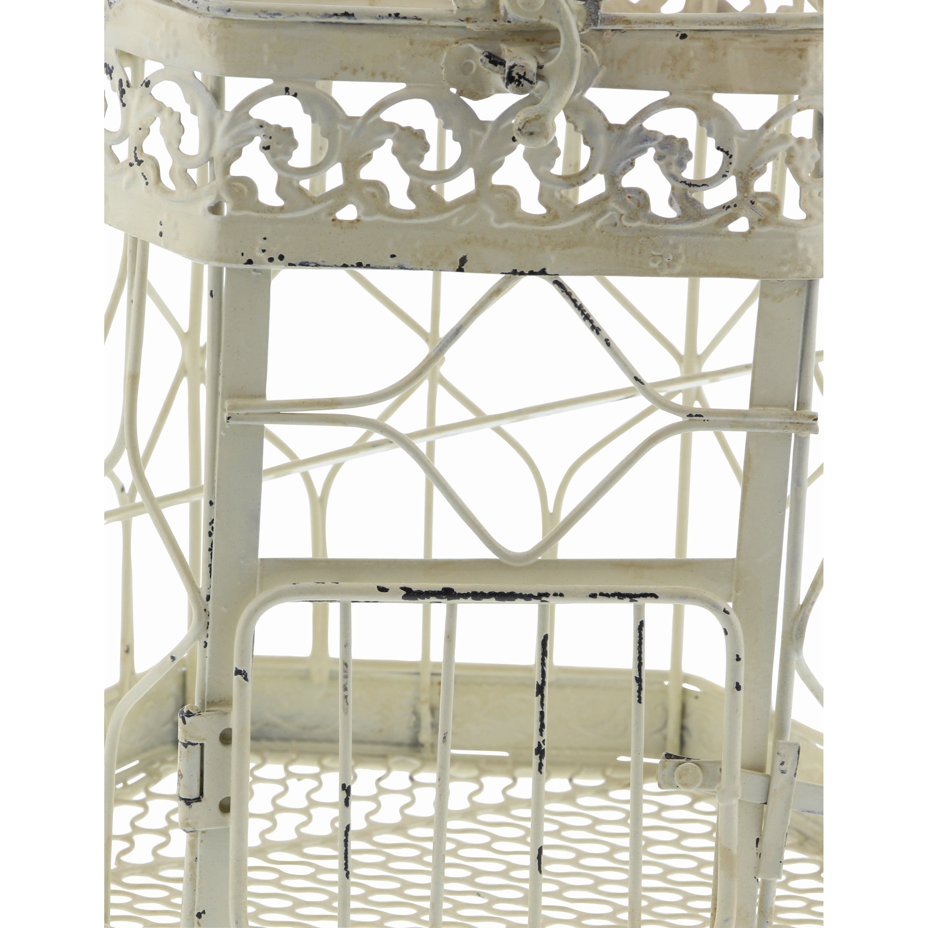 DecMode Indoor Outdoor Hinged Top White Metal Birdcage with Latch Lock Closure and Hanging Hook， Set of 3