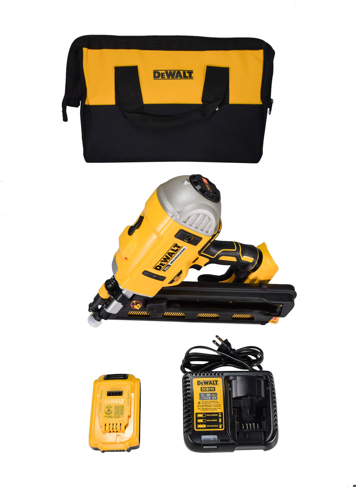 DW 20V Li-Ion Cordless Brushless 2-Speed 30° Paper Collated Framing Nailer Kit DCN692M1