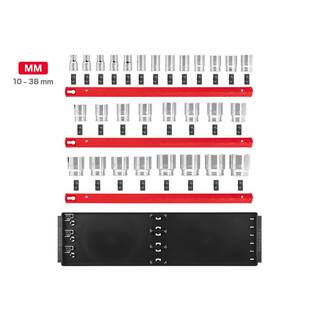 TEKTON 12 in. Drive 12-Point Socket Set with Rails (10 mm-38 mm) (29-Piece) SHD92128