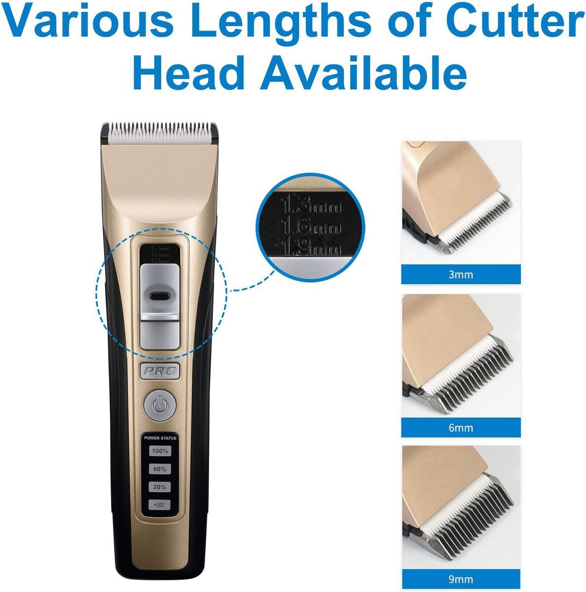 PATPET P930 Rechargeable Five-Level Speed Regulation Seat Pet Hair Grooming Clippers， Gold