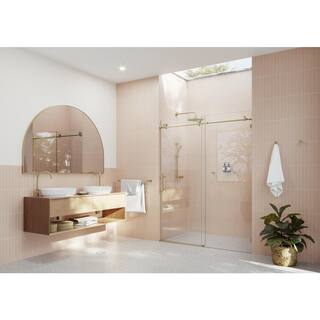 Glass Warehouse 60 in. x 78 in. Frameless Sliding Shower Door in Satin Brass GW-SLD-60-SB