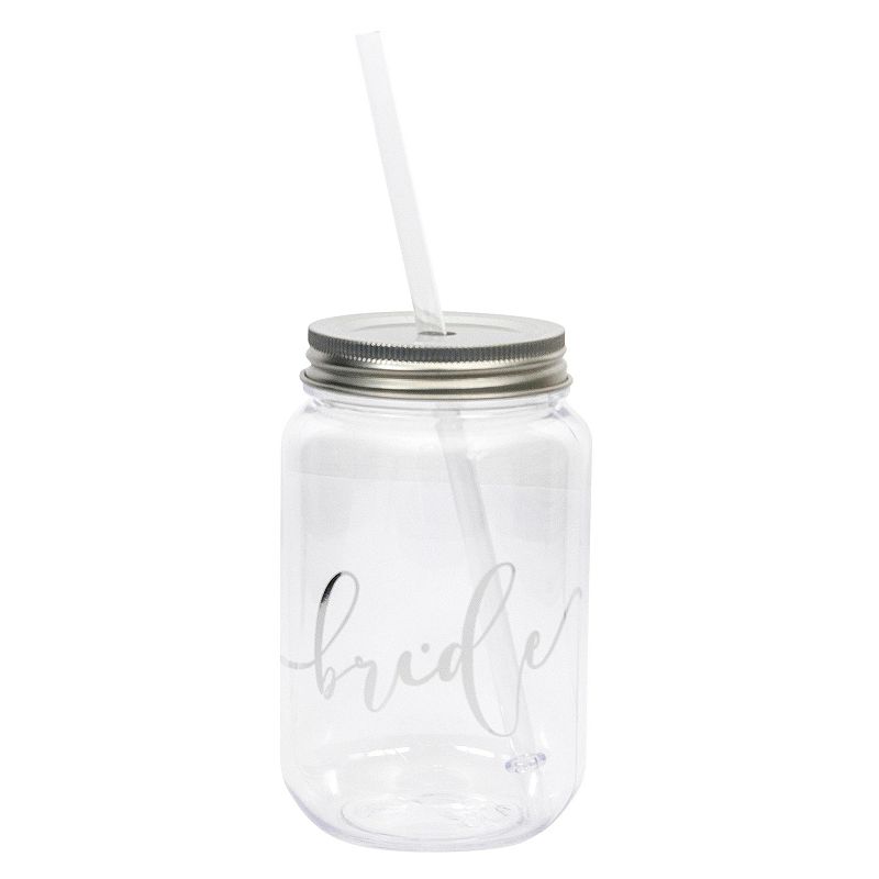 Women's  16 oz. Plastic Mason Jar with Silver Lid and Writing