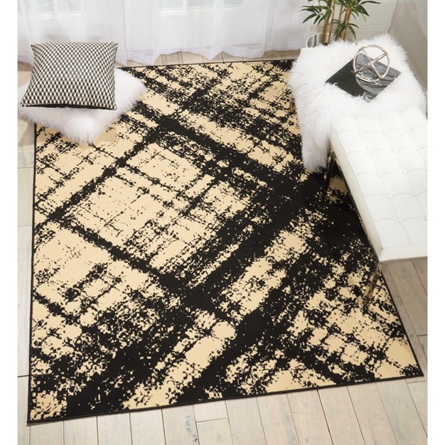 Grafix Grf01 Cream black Area Rug Rustic Contemporary Plaid By Nourison