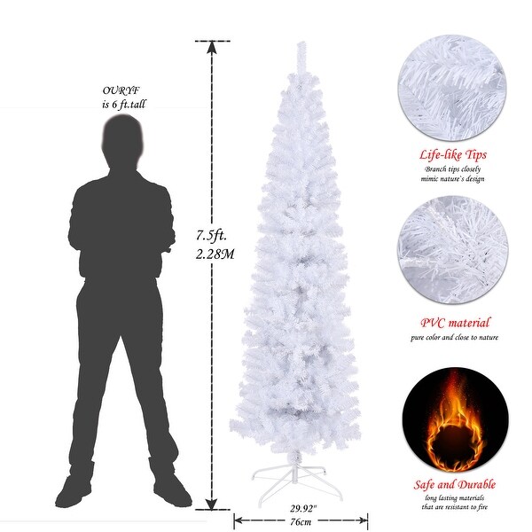 7.5FT White Slim Artificial Christmas Tree Includes Foldable Metal Stand