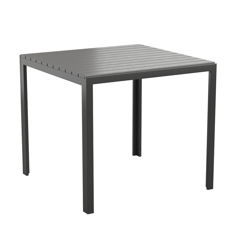 Indoor/Outdoor Commercial Steel Patio Table with Poly Resin Slatted Top   31.5\