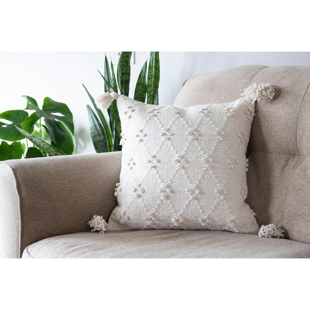 Cotton Decorative Throw Pillow With Hand Tied Tassels Foreside Home amp Garden