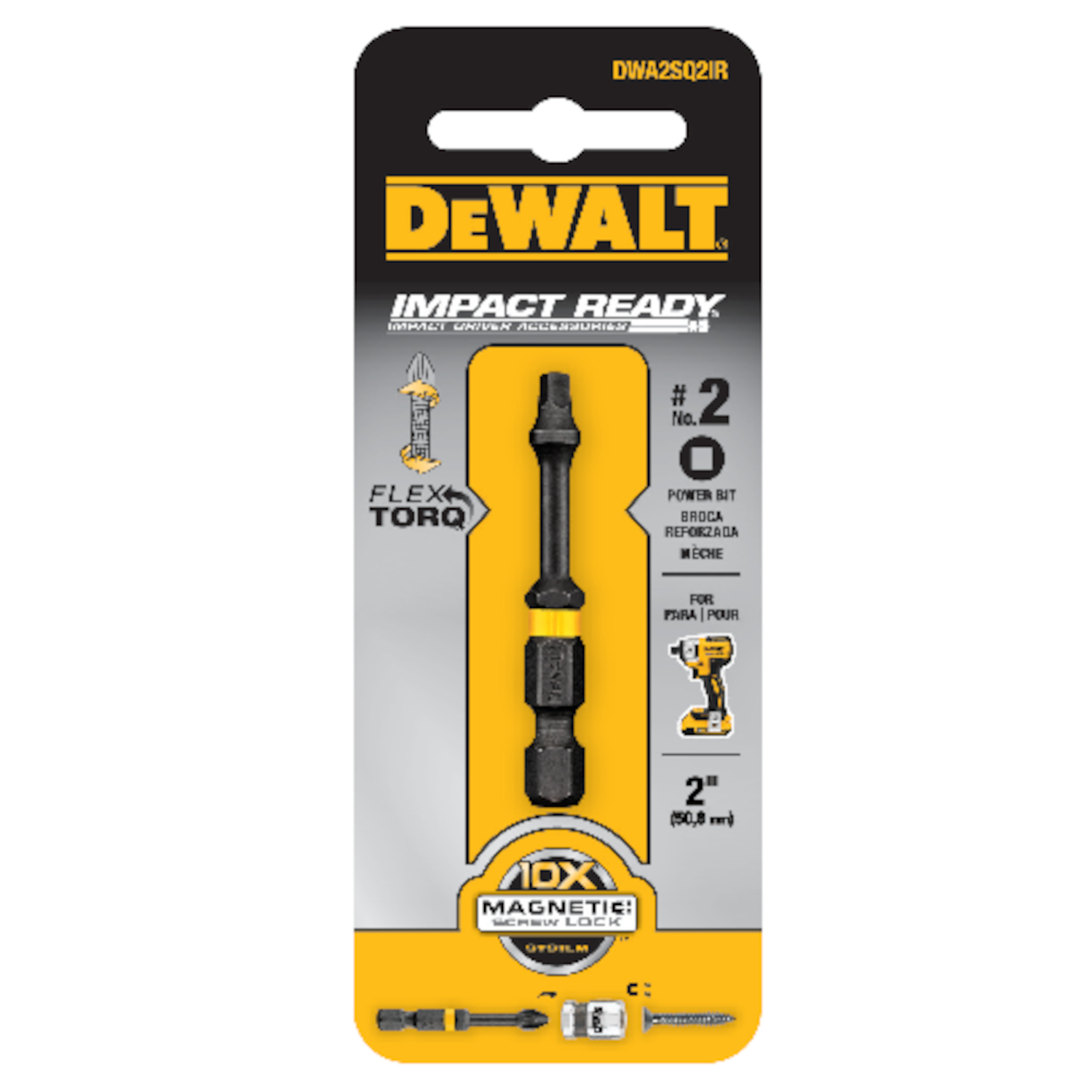 DW FlexTorq Square #2 X 2 in. L Impact Power Bit Steel 1 pc