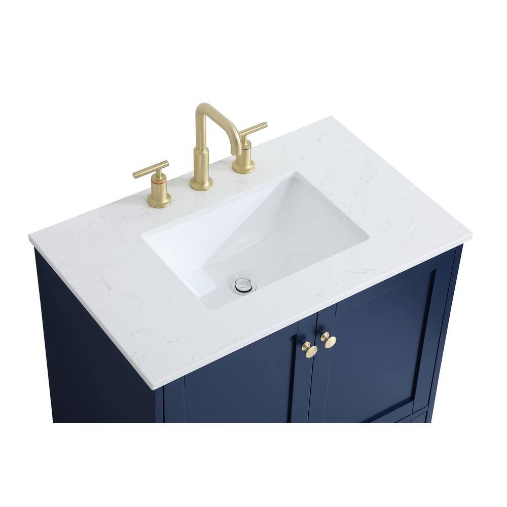 Timeless Home 30 in. W x 19 in. D x 34 in. H Single Bathroom Vanity in Blue with Calacatta Quartz TH36030Blue