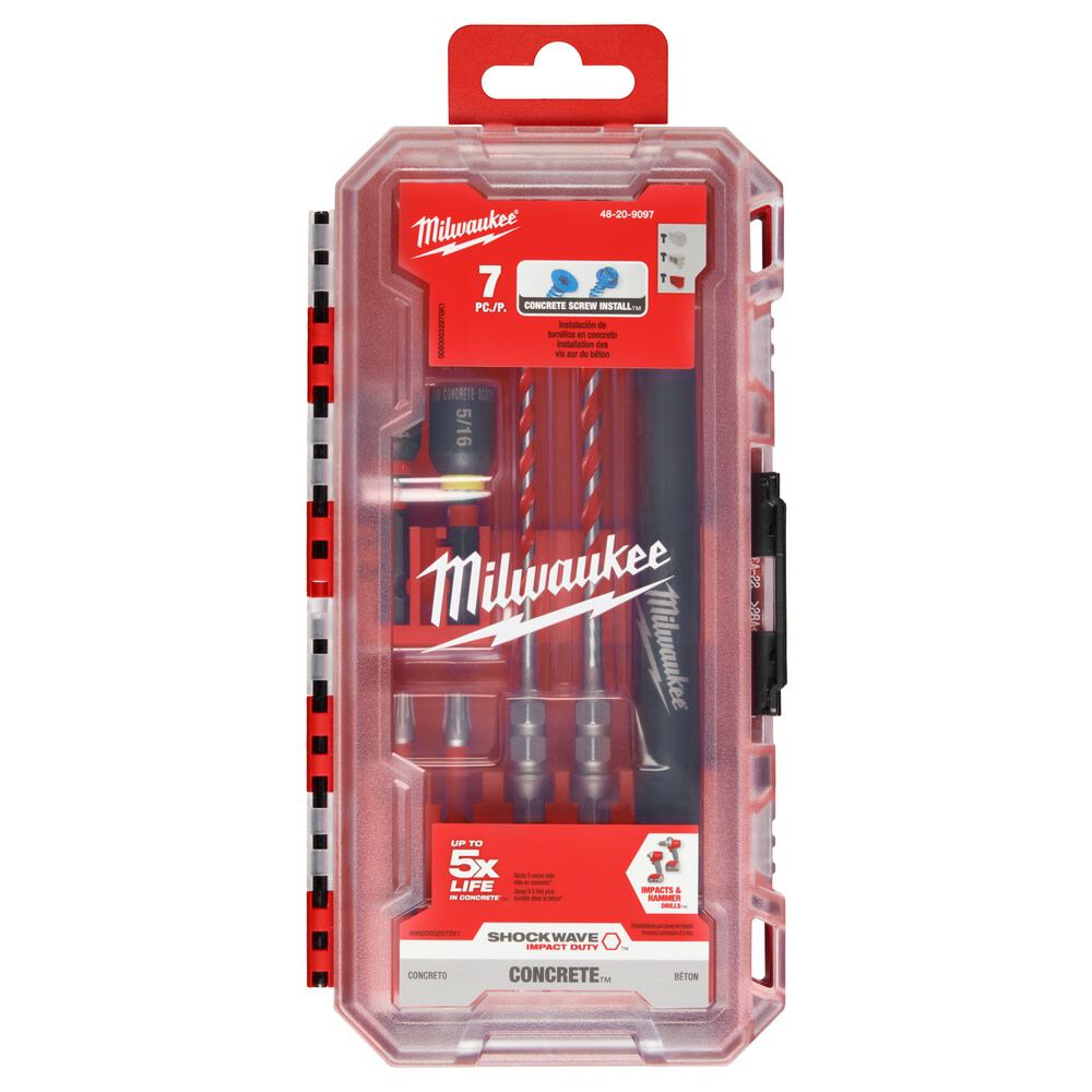 Milwaukee SHOCKWAVE Impact Duty Carbide Hammer Drill Bit Concrete Screw Install Kit 7pc 48-20-9097 from Milwaukee