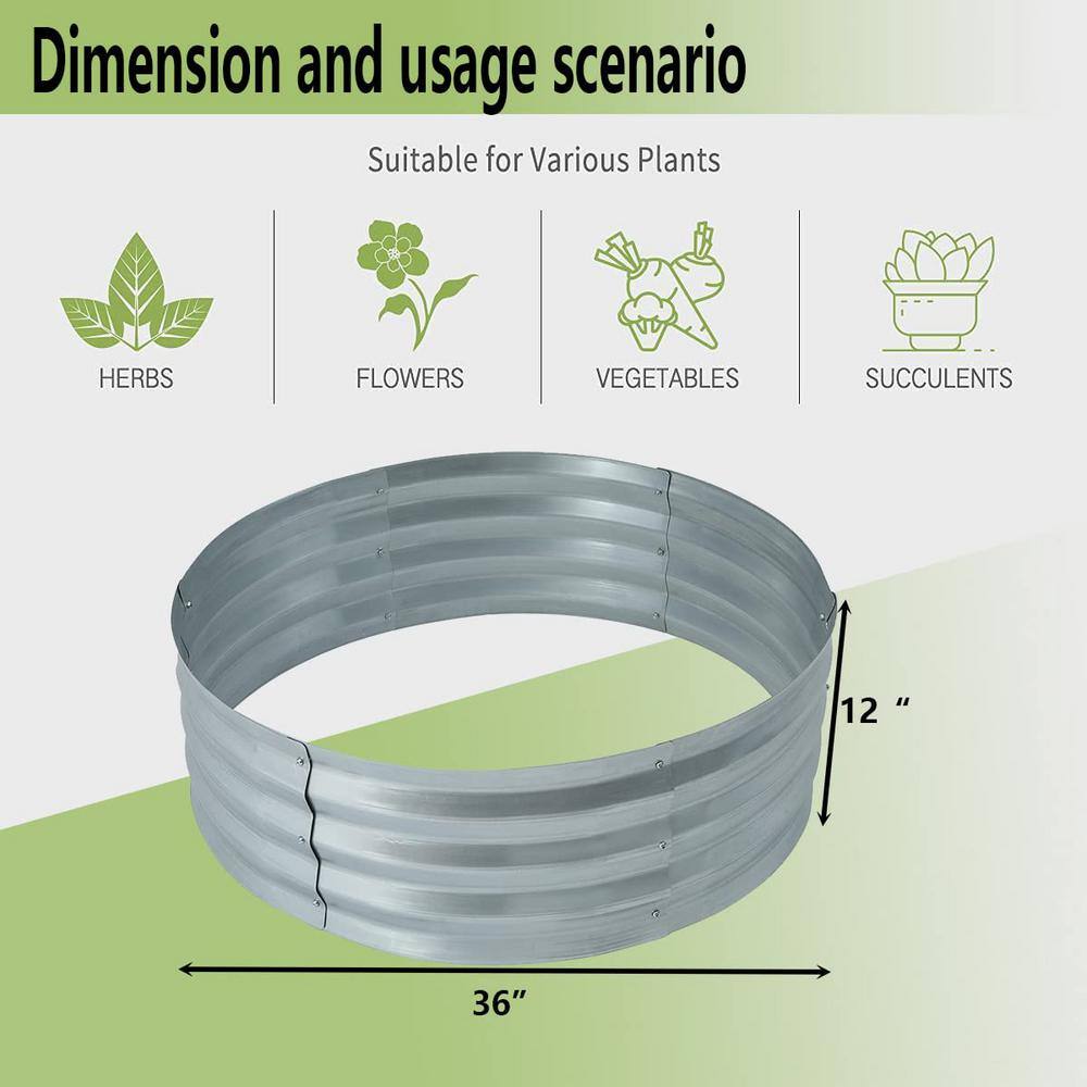 LuxenHome 36 in. Galvanized Metal Round Raised Garden Bed WHPL1270