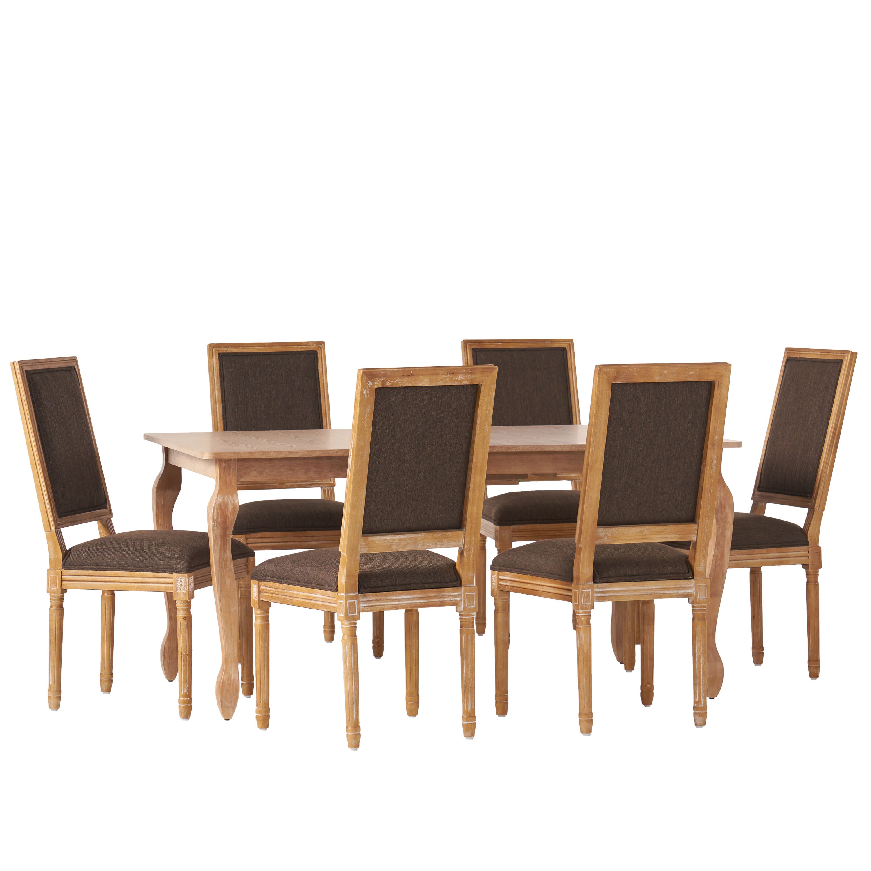 Fernleaf French Country Fabric Upholstered Wood Expandable 7 Piece Dining Set