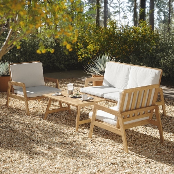 Outdoor Acacia Wood Armchairs with Cushions，Patio Club Chair (Set of 2)