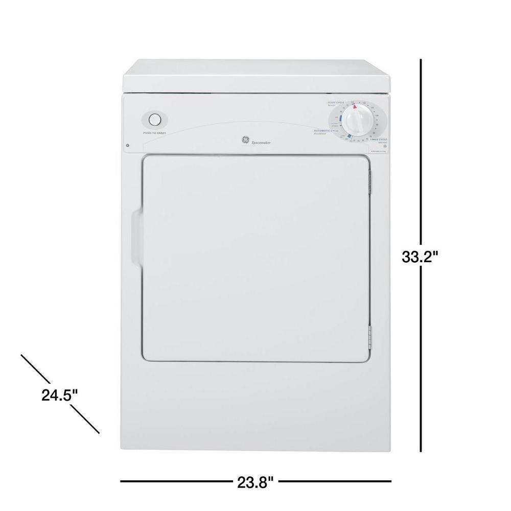 GE 3.6 cu. ft. 120- Portable Front Load Stackable Electric Dryer in White DSKP333ECWW