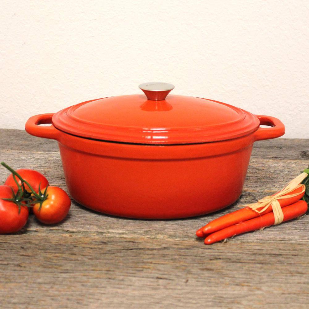 BergHOFF Neo 5 Qt. Oval Cast Iron Orange Casserole Dish with Lid 2211299A