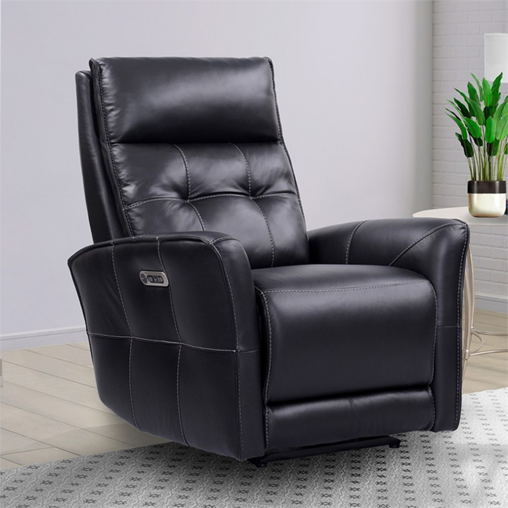 Bowery Hill Leather Power Zero Gravity Recliner in Verona Black   Contemporary   Recliner Chairs   by Homesquare  Houzz