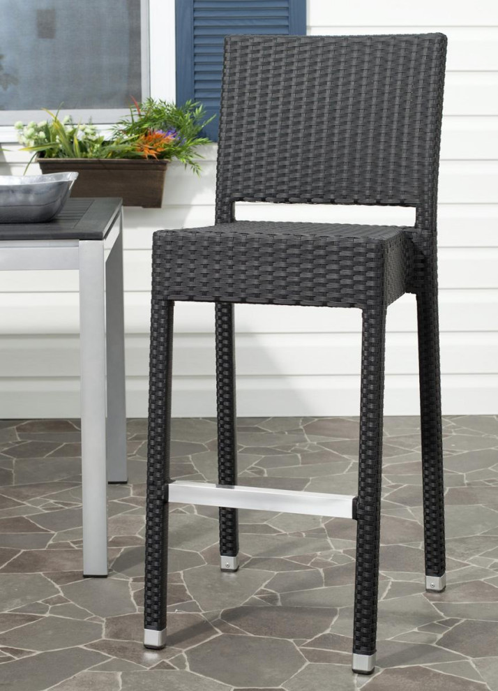 Marla Indoor/Outdoor Bar Stool Black  Set of 2   Tropical   Outdoor Bar Stools And Counter Stools   by V.S.D Furniture  Houzz