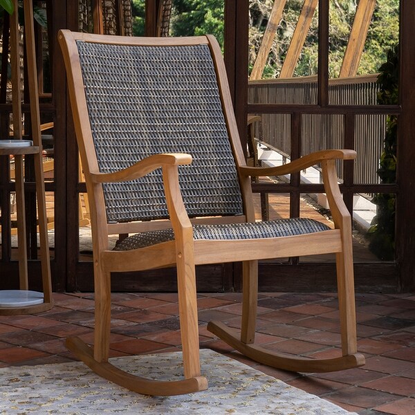 Cambridge Casual Dunham Solid Teak Wood Outdoor Wicker Rocking Chair