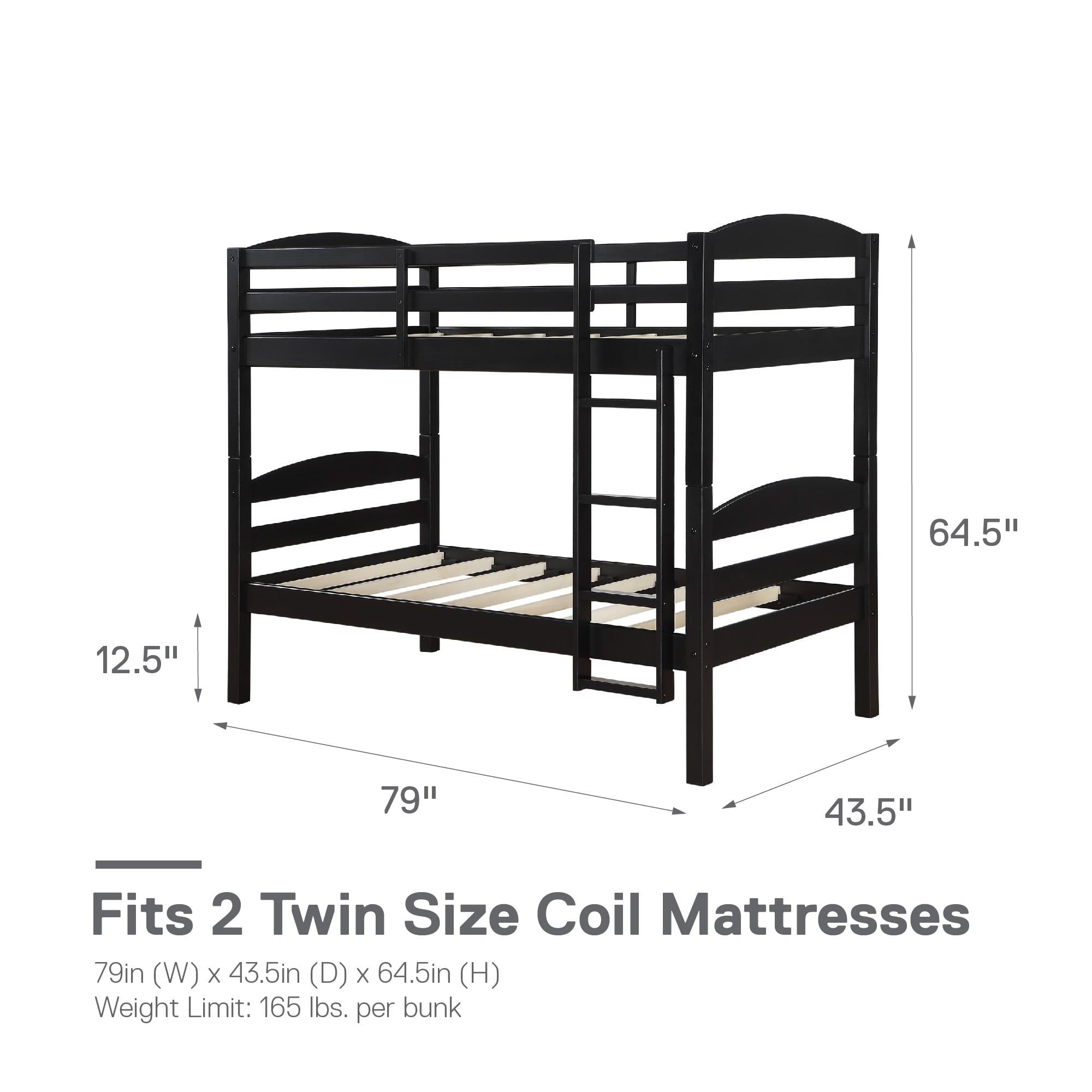 Better Homes and Gardens Leighton Kids Twin over Twin Wood Bunk Bed, Black