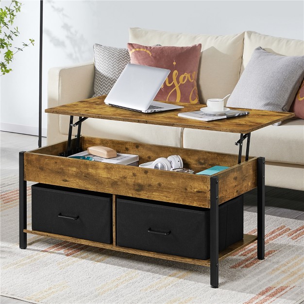 Yaheetech Lift Top Coffee Table With Hidden Compartment Separated Open Shelves And 2 Fabric Storage Baskets For Living Room