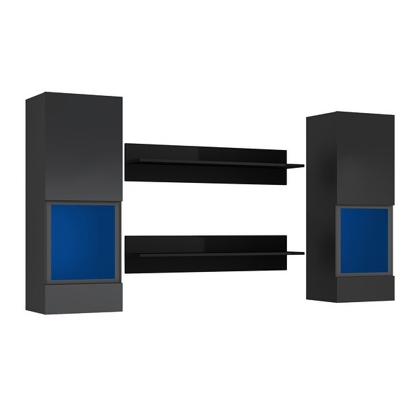 4 Pcs Modern Wall Mount Floating Entertainment Center with RGB Lights