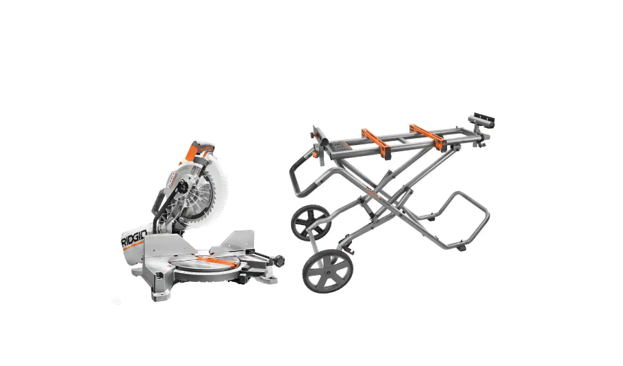 RIDGID R4113-AC9946 15 Amp 10 in. Dual Miter Saw with LED Cut Line Indicator with Universal Mobile Miter Saw Stand