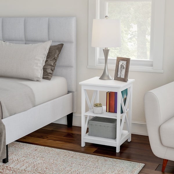 Wooden End Table - Modern Style Sofa Side Table with X-Leg Design and Two Shelves?by Lavish Home (White)