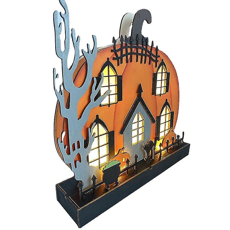 Miman Halloween Pumpkin Lights Pumpkin House Led Lamp Wooden Pumpkin Ornaments Christmas Table Decoration