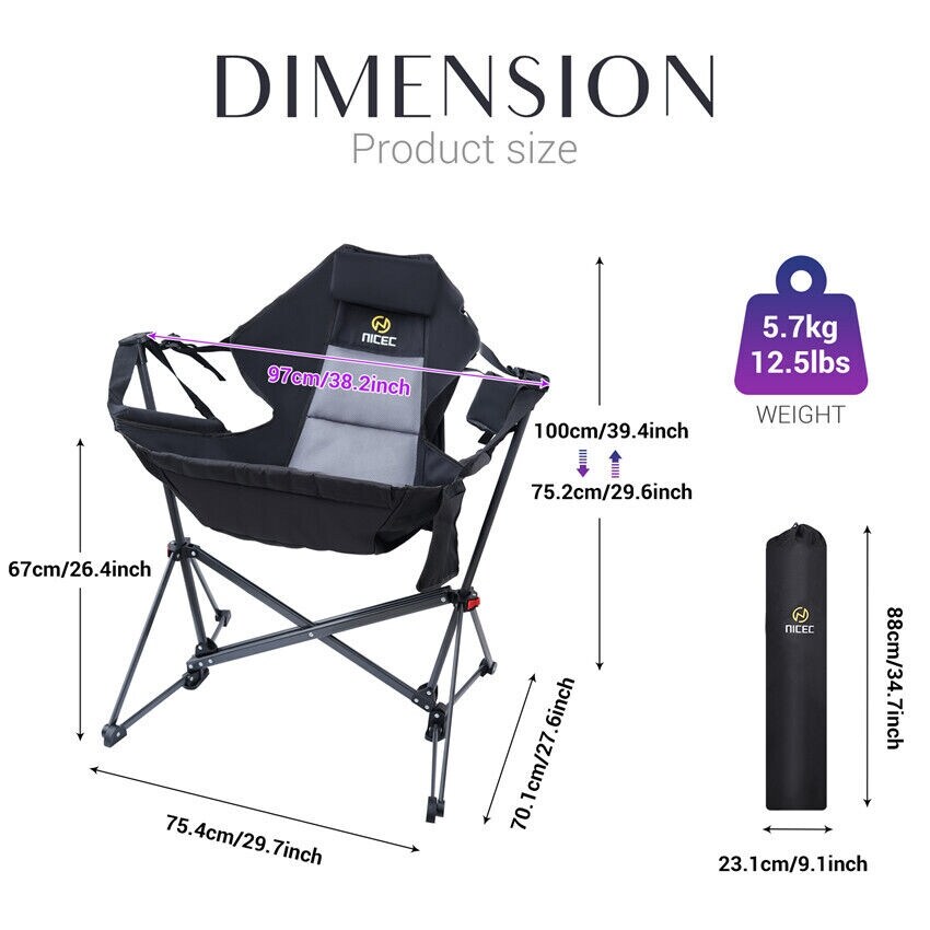 Hammock Camping Chair  Swing Chair  Folding Rocking Chair  Camping Chair  High Back with Stand  Cup Holder  Heavy Duty