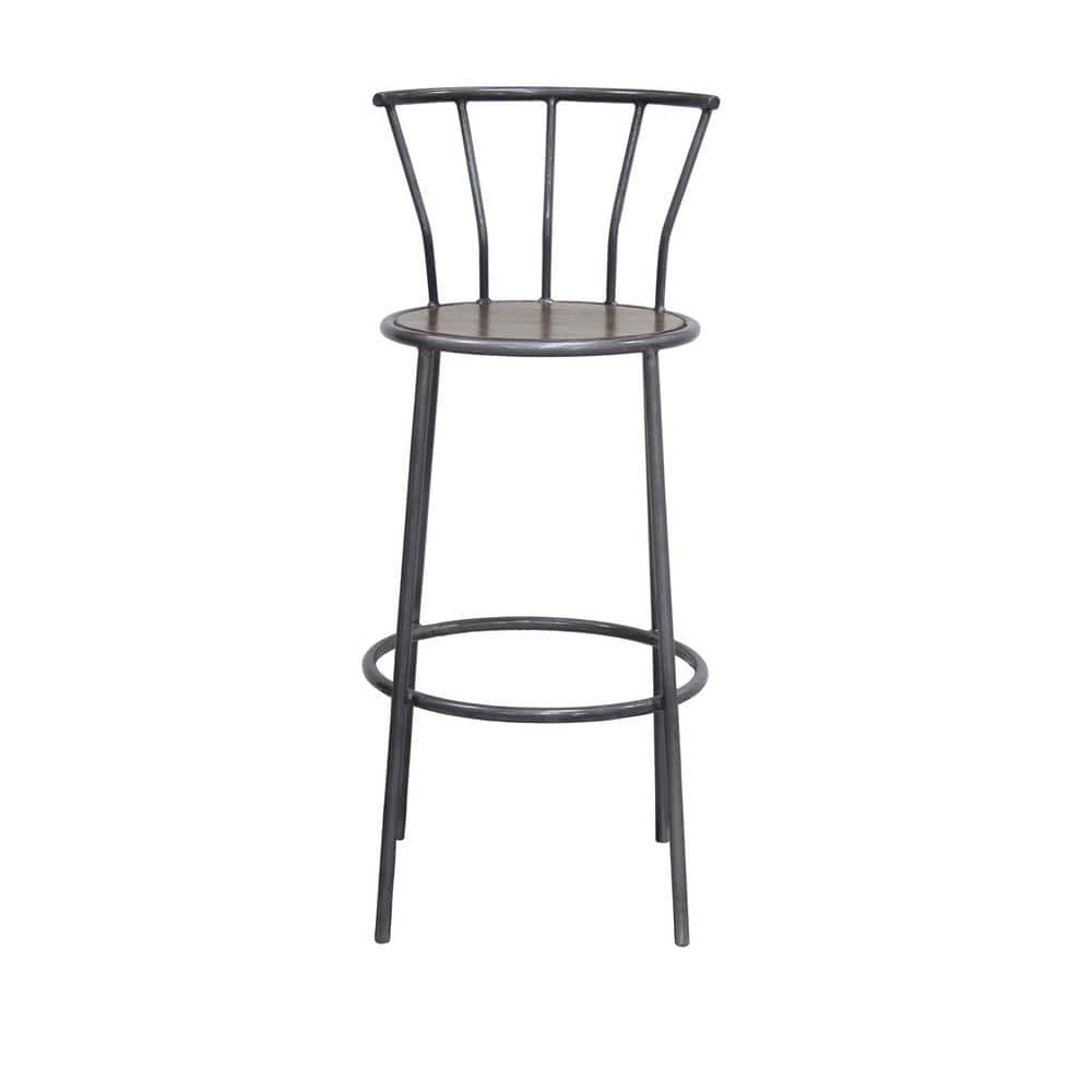 Gray Metal And Natural Wood Bar Stool with Backrest BBBS