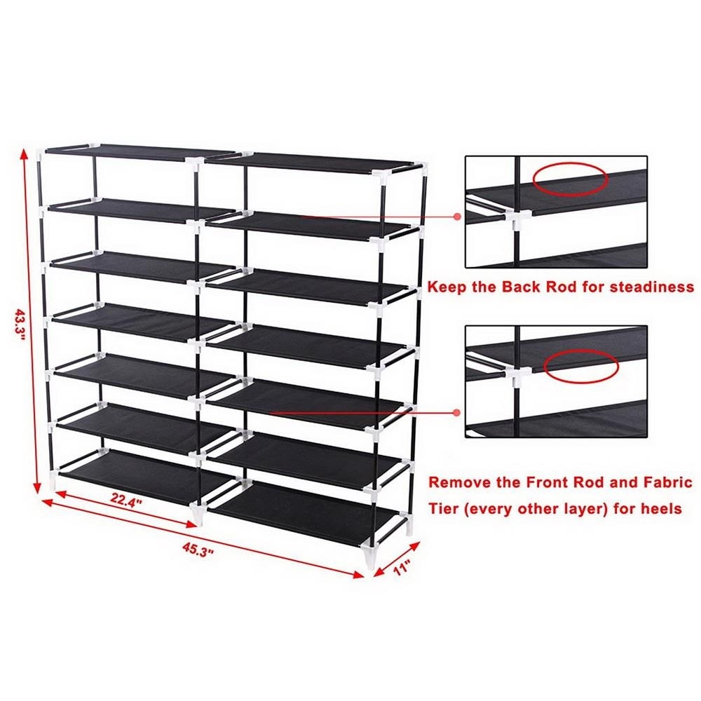 7 Tiers Portable Shoe Rack Closet Fabric Cover Shoe Storage Organizer Cabinet Black