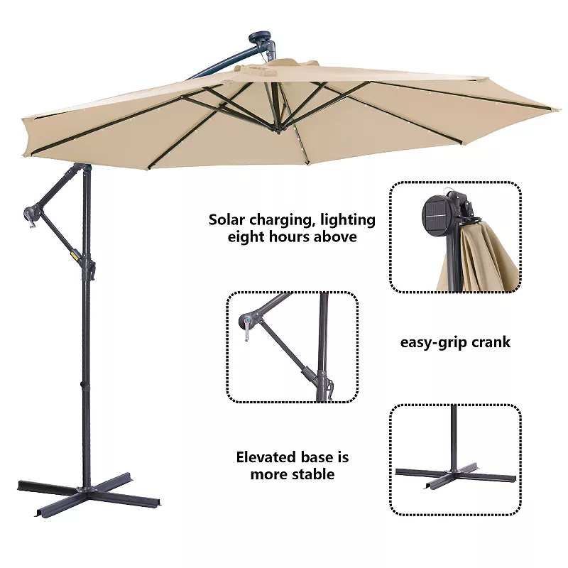 F.C Design 10 FT Solar LED Patio Outdoor Umbrella with 24 Lights - Tan， Easy Open Adjustment