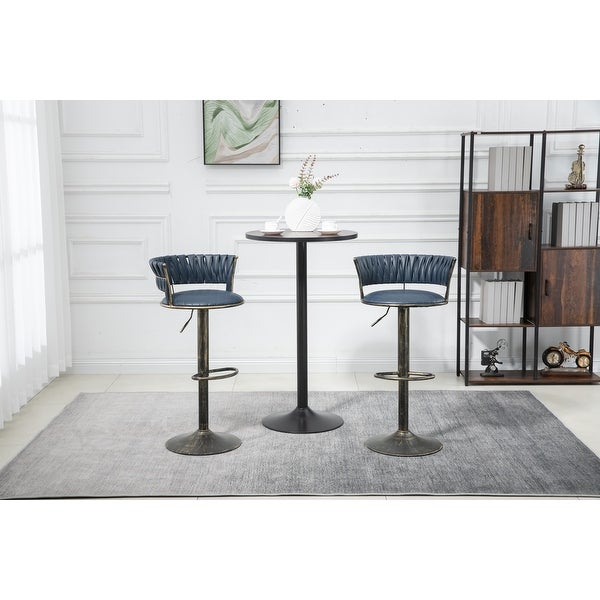 PU Fabric Swivel Adjustable Height Armless Bar Stools With Metal Footrest(set of 2)