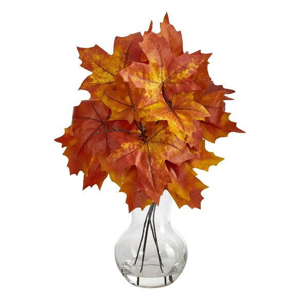 18 Autumn Maple Leaf Artificial Plant in Glass Planter