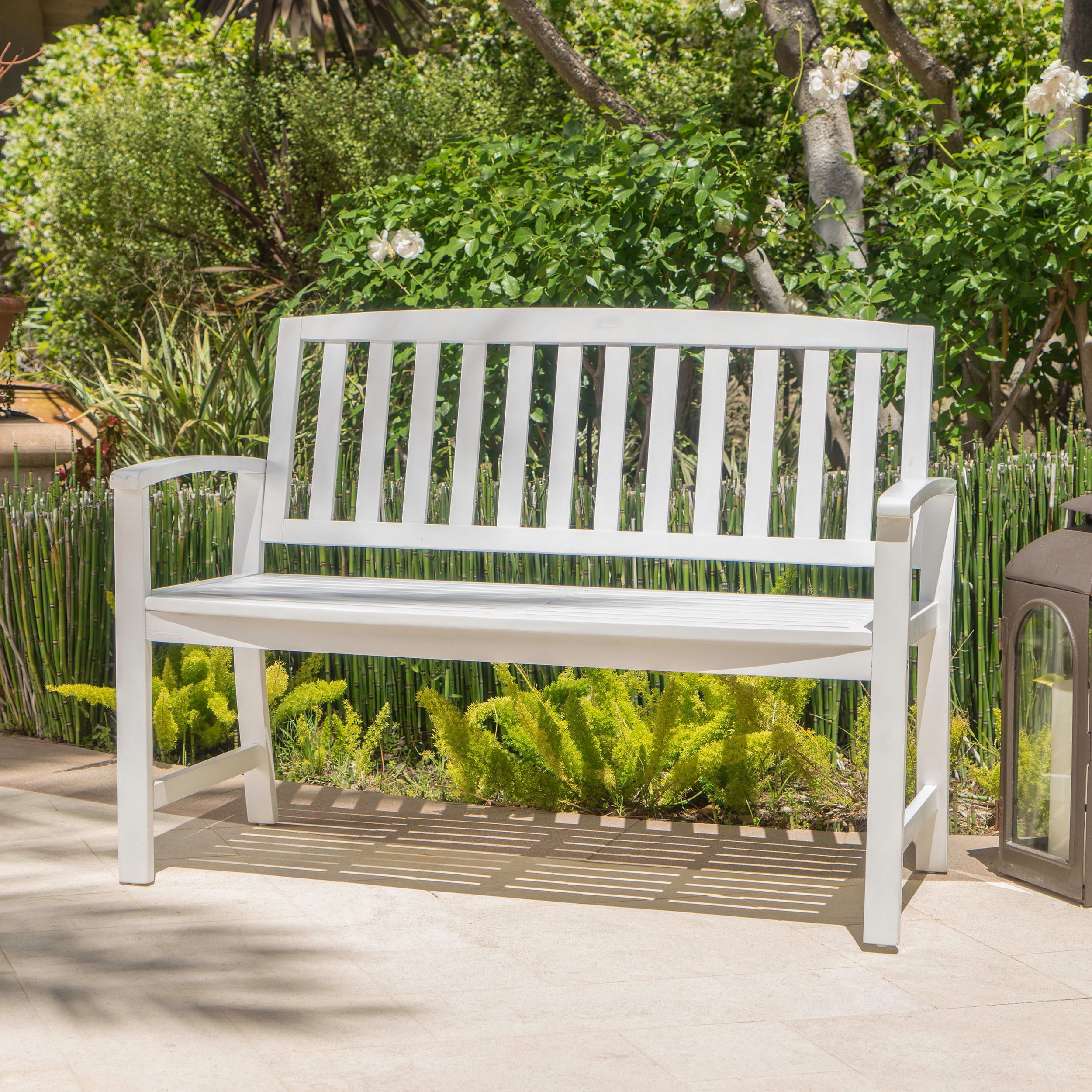 Laguna Outdoor Rustic Acacia Wood Bench with Open Slat Backrest