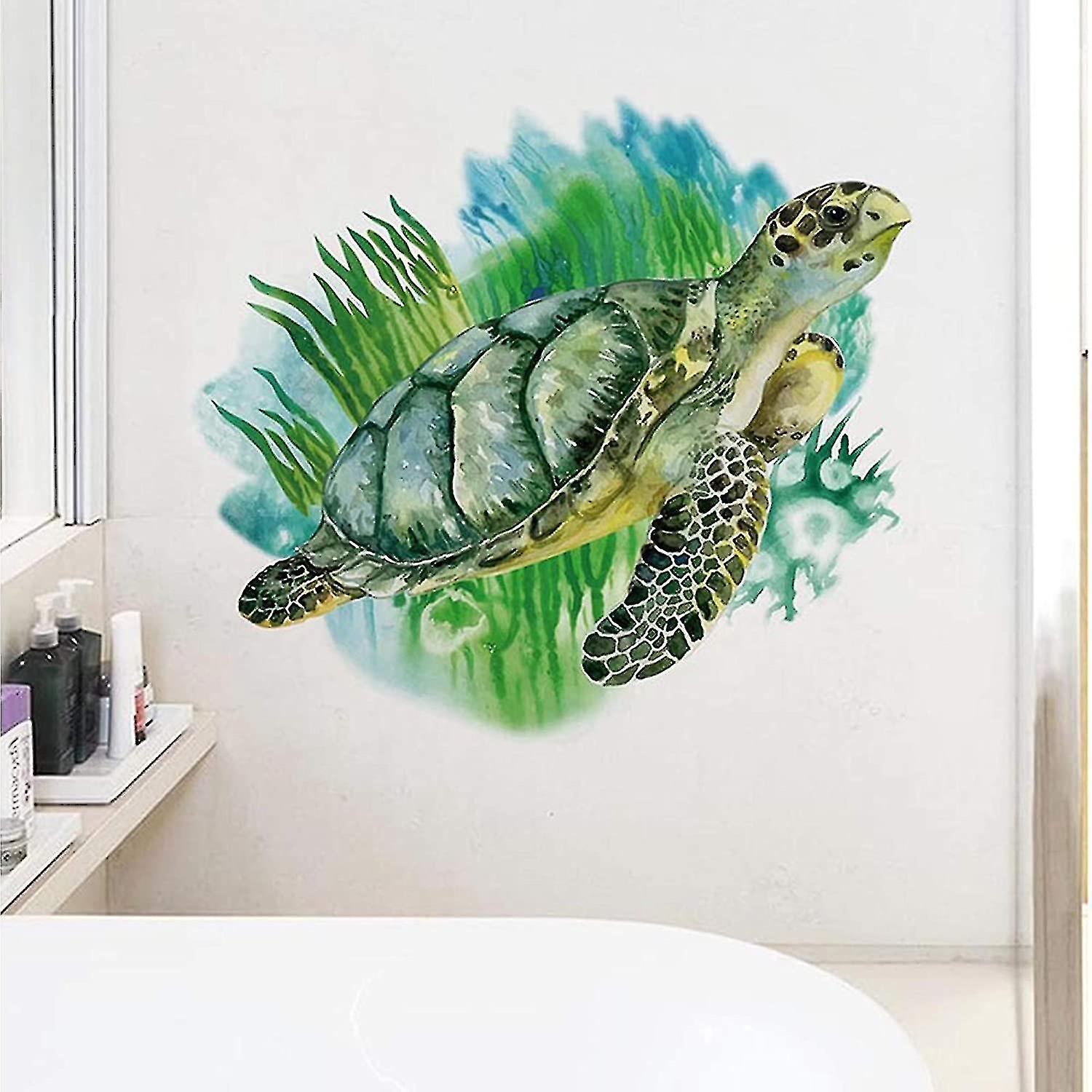 Lifelike Stickers Lovely Cute Green Sea Turtle Animal 3d Vinyl Bathroom Removable Wall Stickers Decals Art Decorations Decor For Baby Room Bedroom Pla