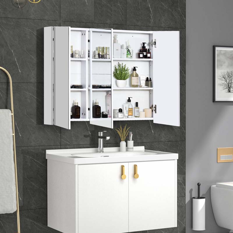 Large Mirrored Medicine Cabinet with 3 Mirror Doors, Bathroom Wall Mounted Storage Cabinet w/Adjustable Shelf