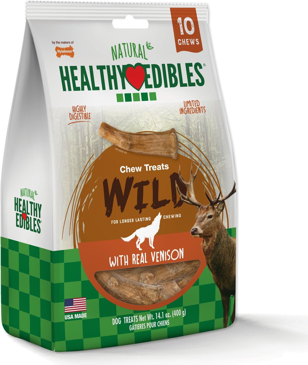 Nylabone Healthy Edibles WILD Antler Natural Long Lasting Venison Flavor Chewy Dog Treats， Medium