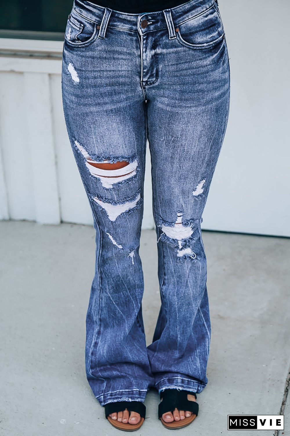 High Waist Distressed Flare Jeans