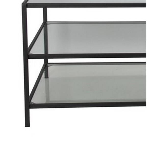 Entertainment Center with 3 Tier Mirrored Shelves， Black