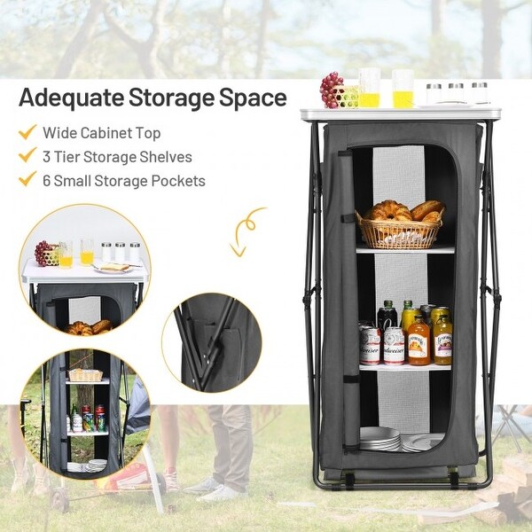 Folding PopUp Cupboard Compact Camping Storage Cabinet with Bag