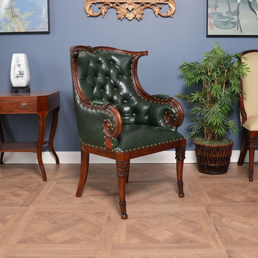 NDRAC059GRN Green Leather Arm Chair   Traditional   Dining Chairs   by Niagara Furniture  Houzz