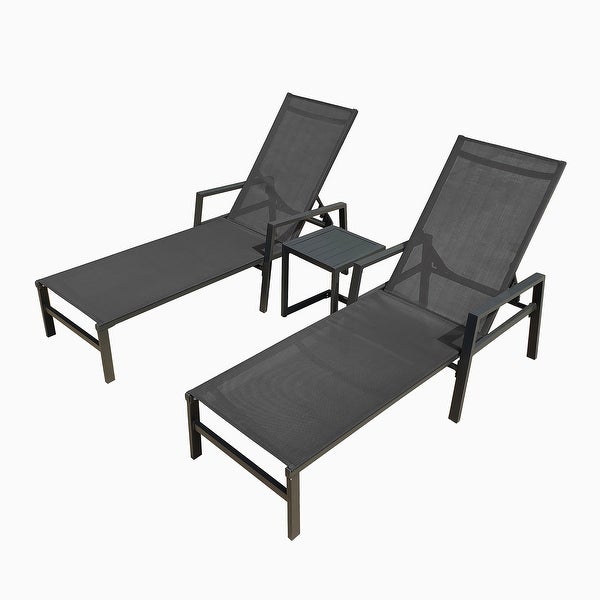 3 Pieces Set Grey Outdoor Adjustable Aluminum Recliners， Chaise Lounge Chairs With Table