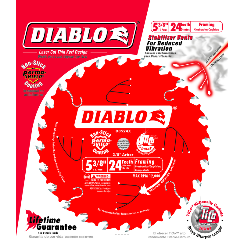 Diablo 5-3/8 in. D X 10 mm TiCo Hi-Density Carbide Framing Blade 24 teeth 1 pc